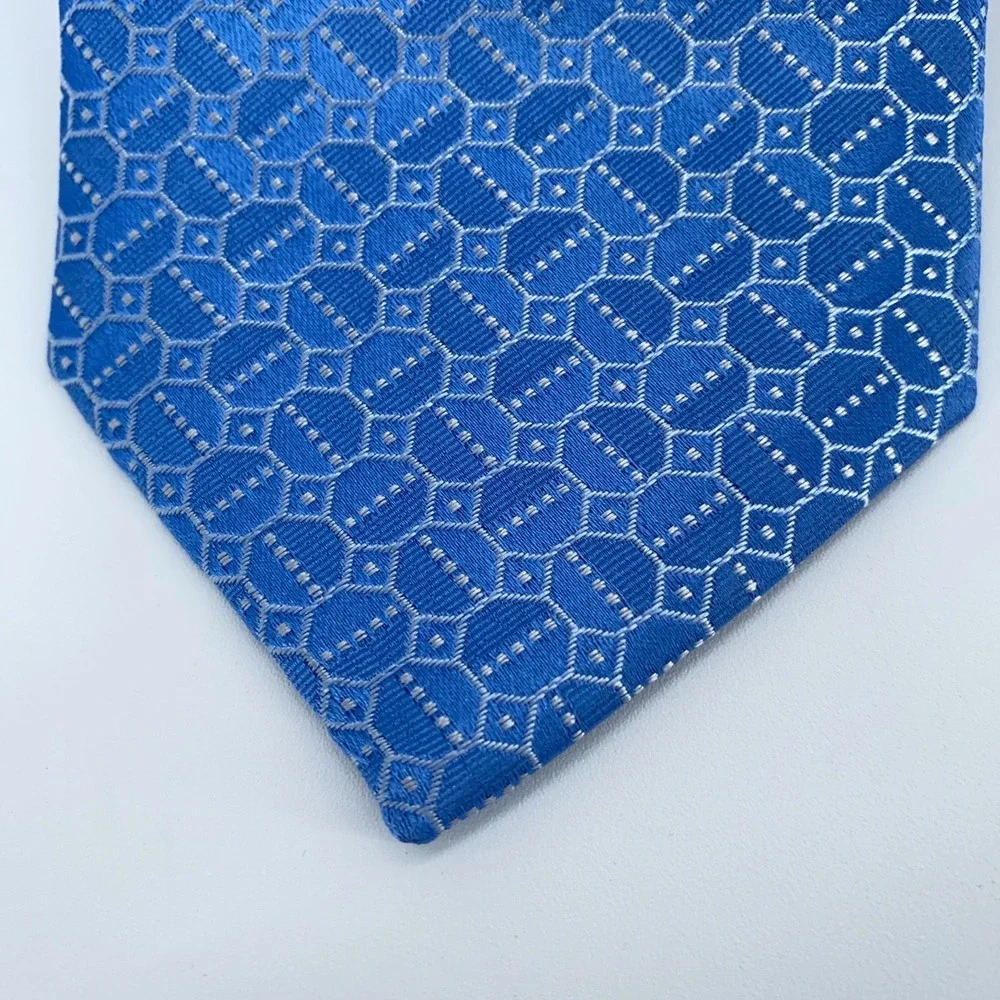 Eton Tie Mens One Size Blue Patterned Silk Professional Necktie England Made NWT